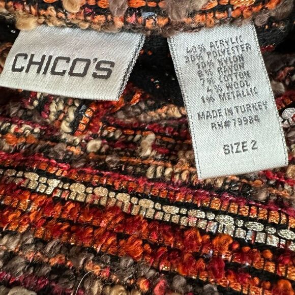 Chico’s Jacket Blazer Coat w/ Pockets Tweed Orange Wool Blend Career size 2 or L - Picture 4 of 6